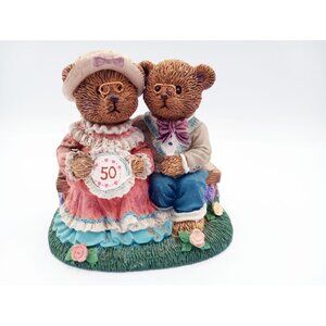 Russ Berrie Teddy Town Golden Memories Our Wedding Day Figurine 50 Anniversary